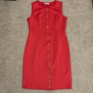 Calvin Klein Coral Gold Front Zipper Shift Dress